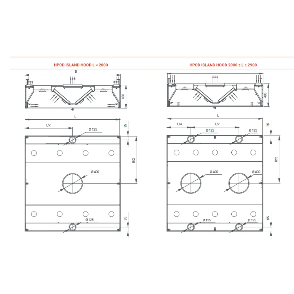Island cooker hood with air supply HPCD 2500