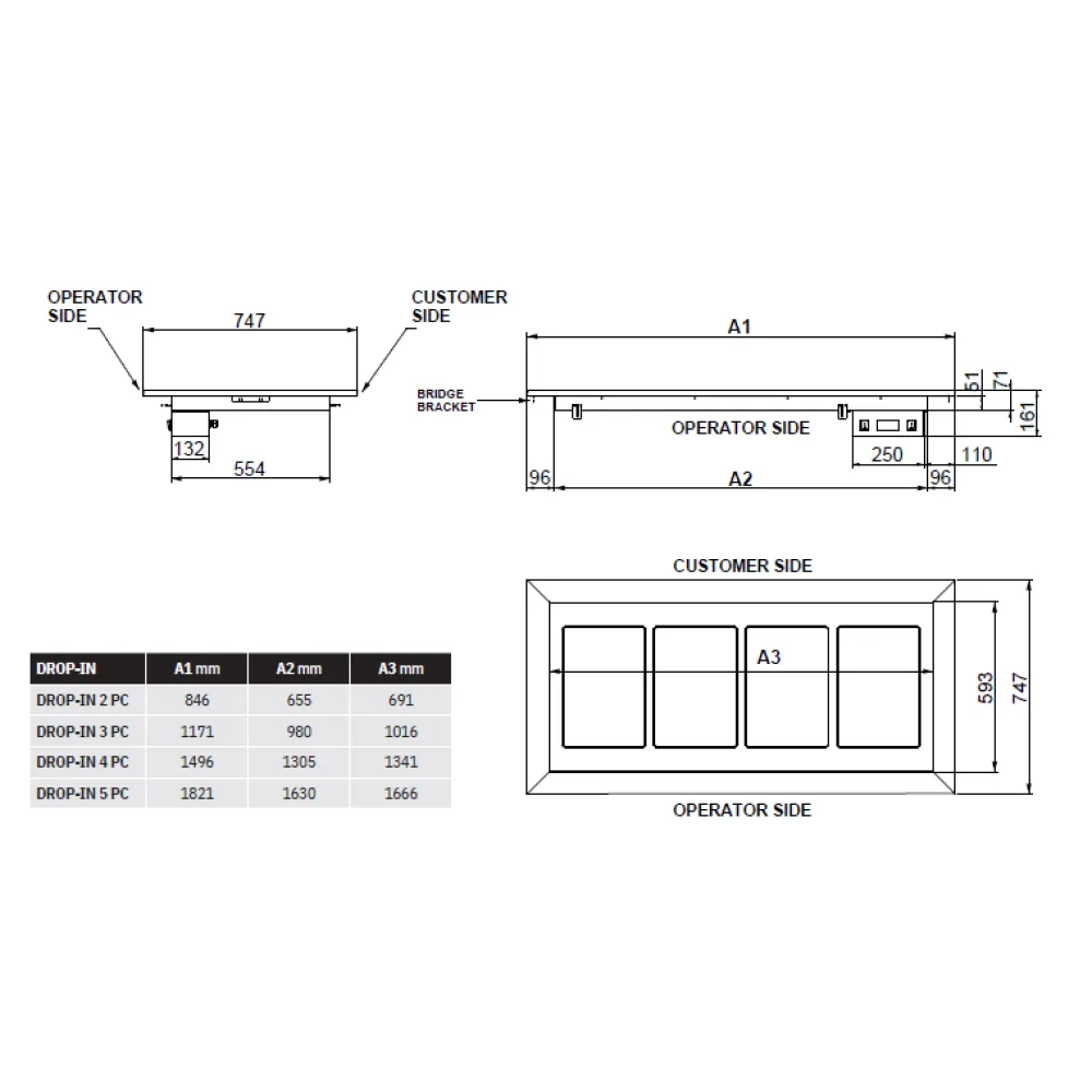 TEMPERED GLASS HEATED COUNTERTOP DROP-IN-2PC