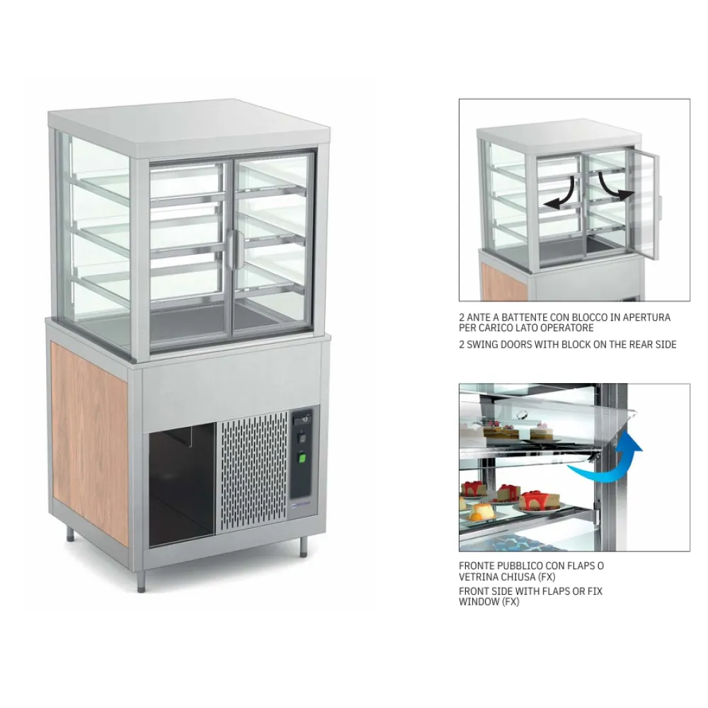 FAN-COOLED SHOWCASE WITH OPENING GLASS SHELVES OMNIA 2DSP