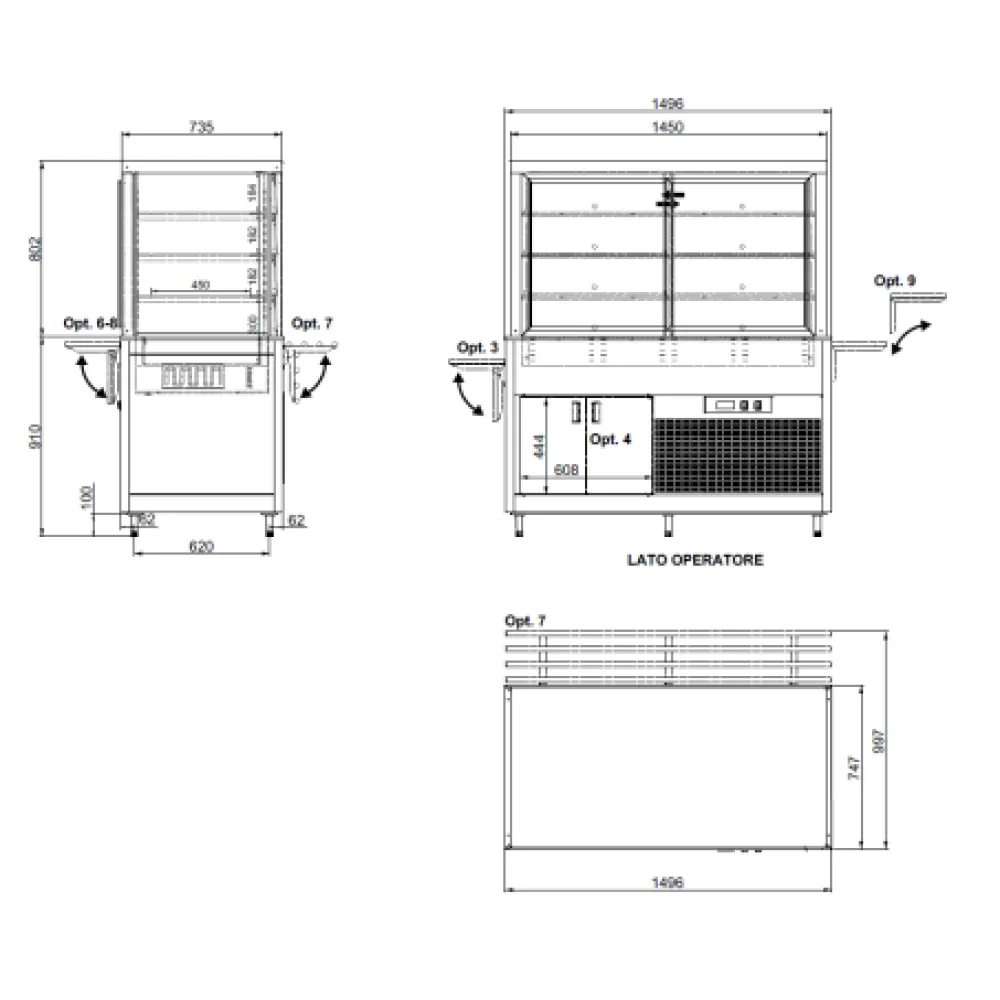 FAN-COOLED SHOWCASE WITH OPENING GLASS SHELVES OMNIA 4DSP