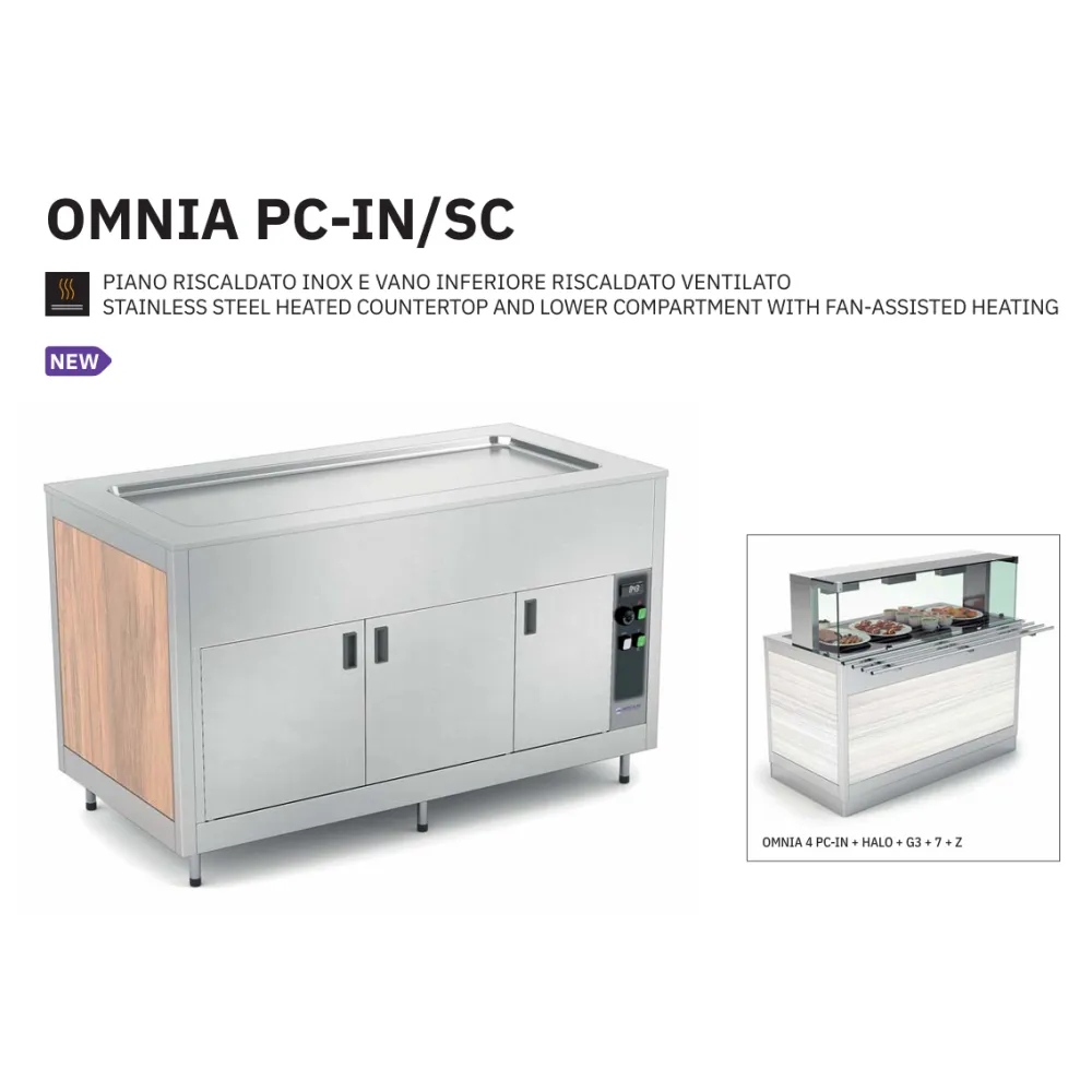 BUFFET WITH A STAINLESS STEEL HEATED COUNTERTOP AND LOWER COMPARTMENT WITH FAN-ASSISTED HEATING OMNIA 2PC-IN/SC