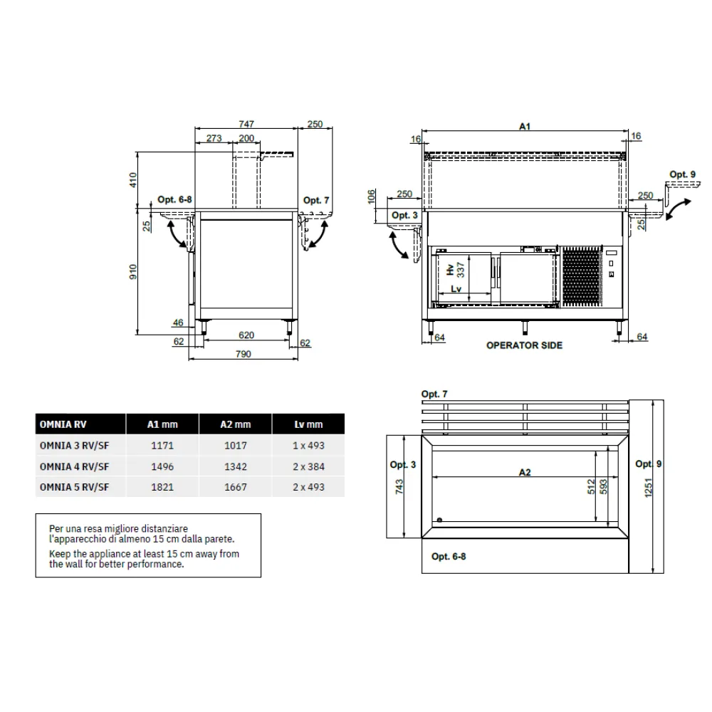 FAN-ASSISTED COLD BUFFET WITH A COLD LOWER COMPARTMENT OMNIA 3RV/SF