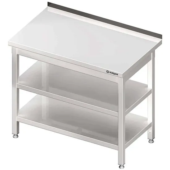 Stainless steel tables with shelves