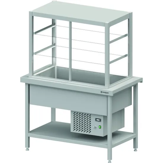 Stations with cooling display cabinets