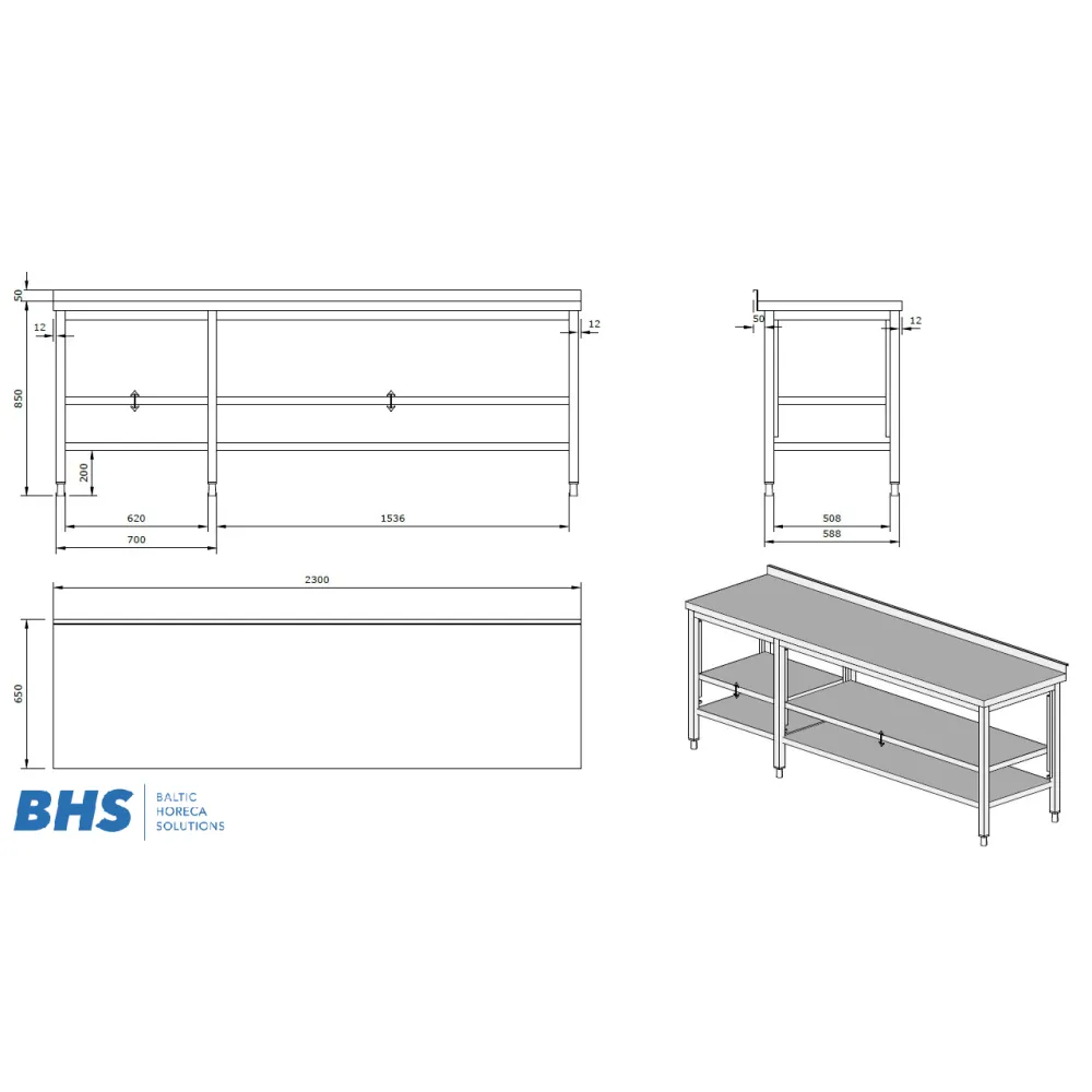 Novameta stainless steel worktable with two shelves 26-07481-00.00.00 SB_A