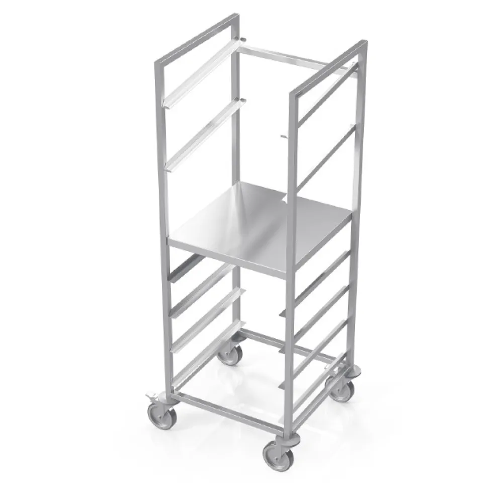 Trolley for dish baskets 500x500 with shelf