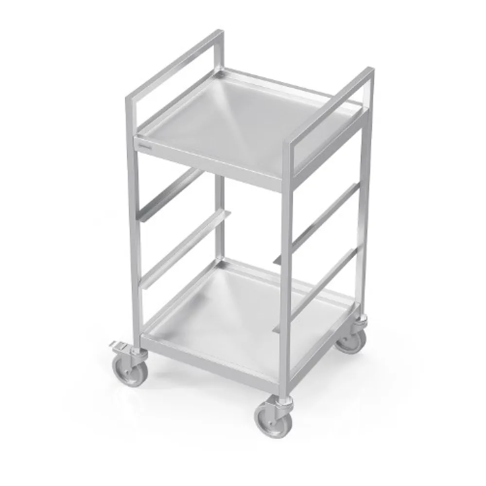 Trolley for dish baskets 500x500 with two shelves