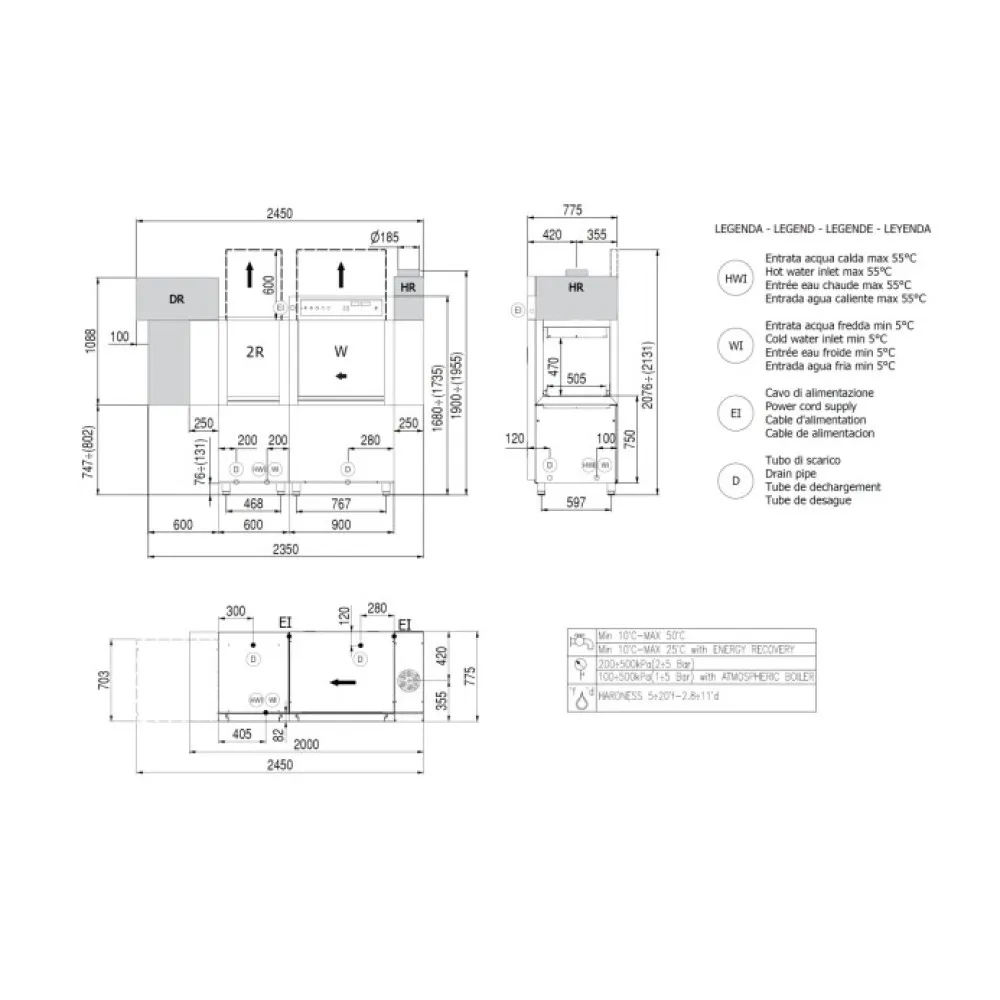Electromechanical conveyor type dishwasher RKR2500