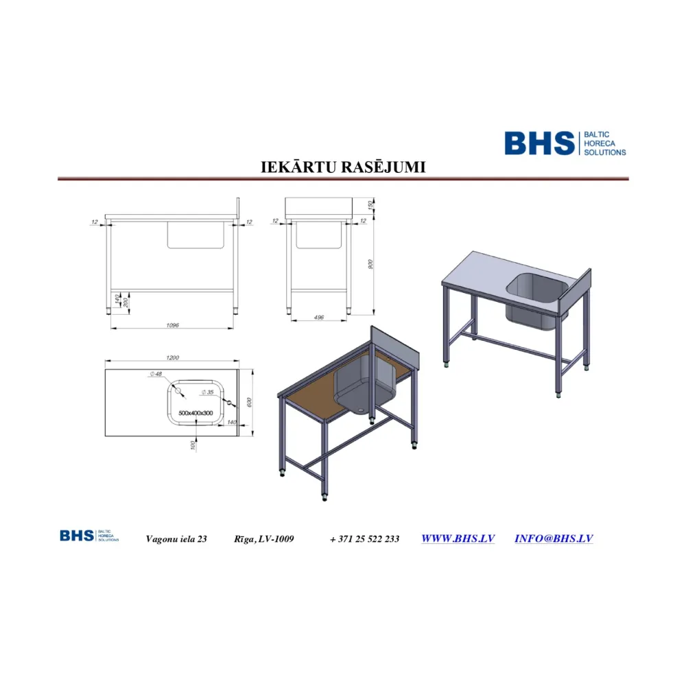 Metal table with sink 1200