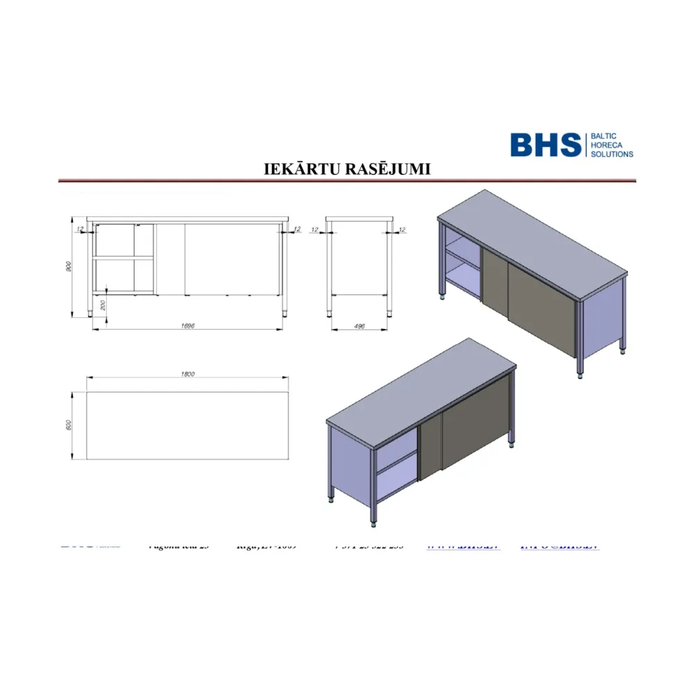 Table with sliding door and two shelves 1800