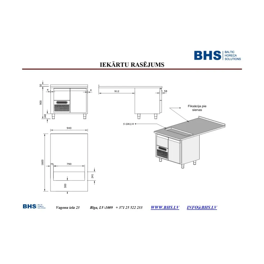 Table-refrigerator with extended worktop with space for 5 GN 1/4