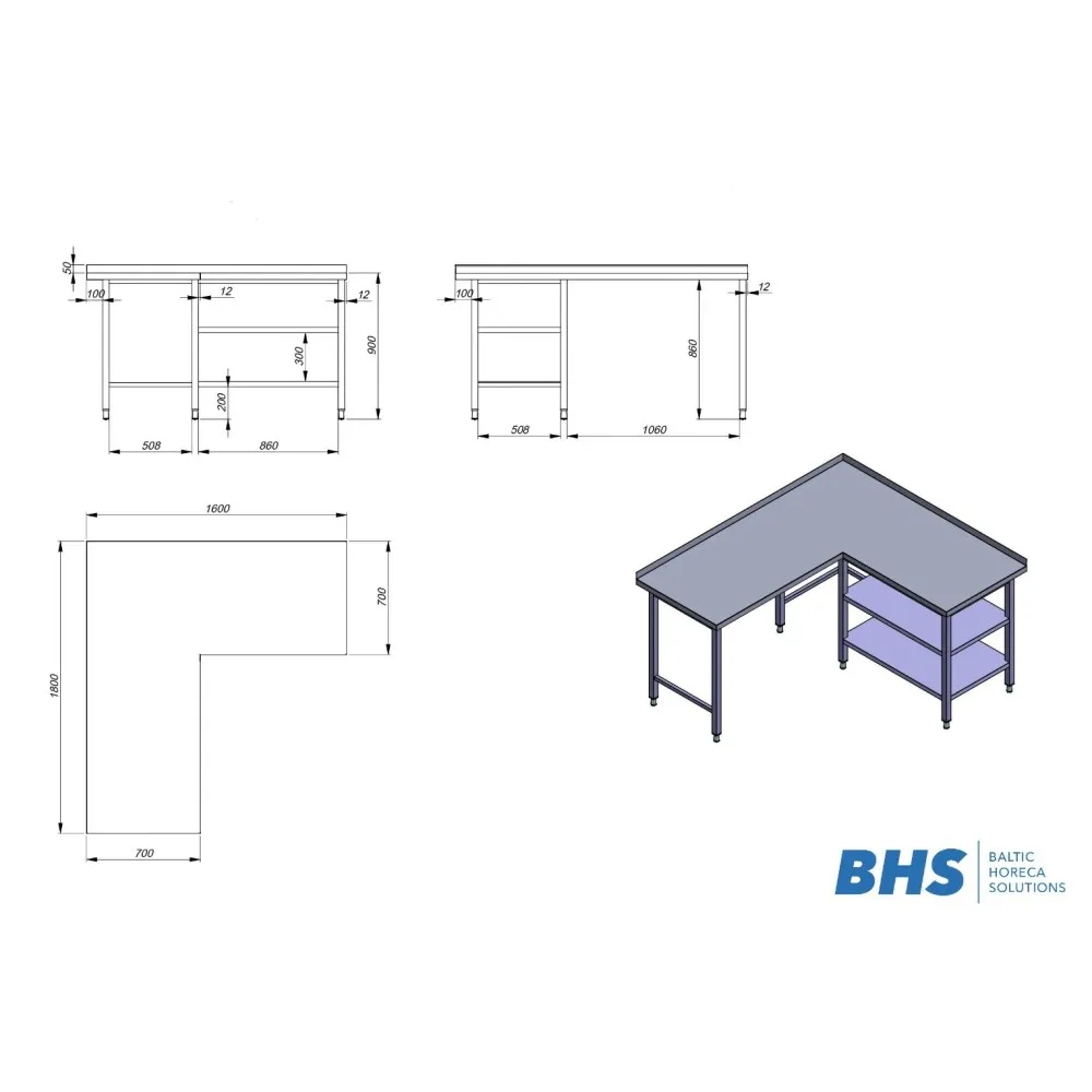 Corner work table with shelves NN67