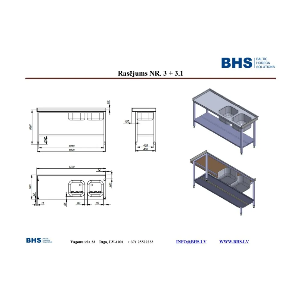 Table with 2 sinks and shelf NN46