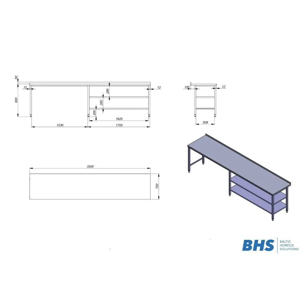 Table with 2 shelves NN65