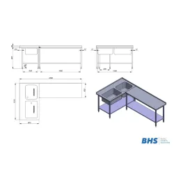 Table with 2 sinks and shelf NN86