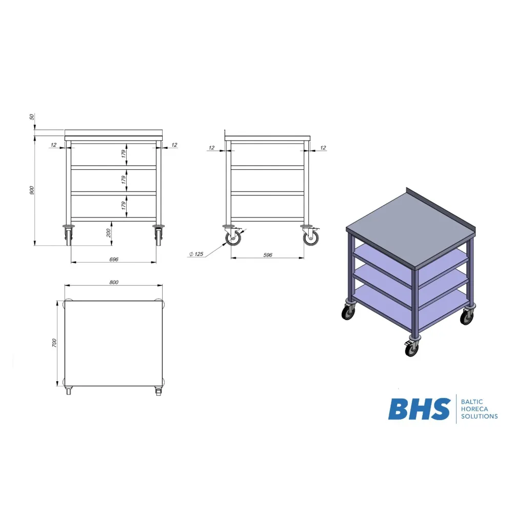 Table on wheels with 3 shelves NN62