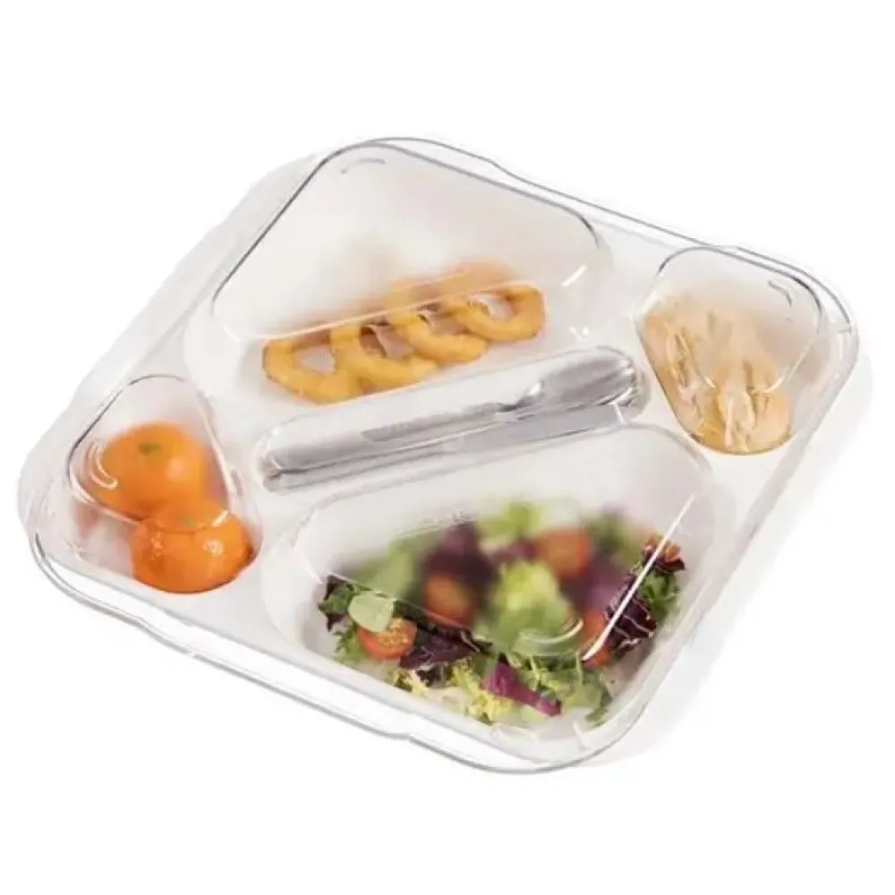 Lid for 5-compartment food tray, transparent polycarbonate