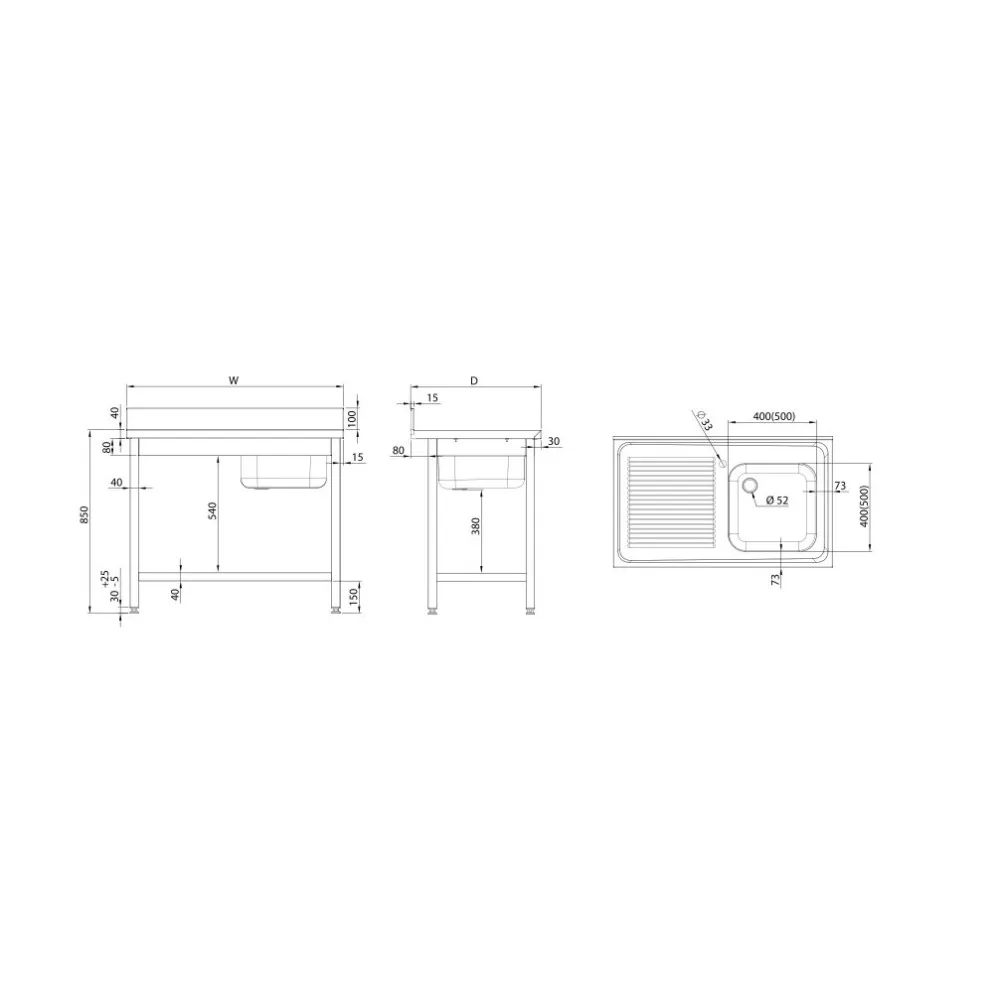 Table with a single-chamber sink with a shelf 1200x700 mm