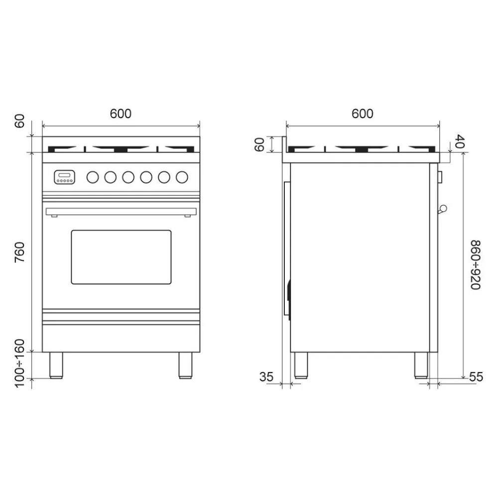 Cooker with oven Professional Plus 60 cm P06WE3 4 burners
