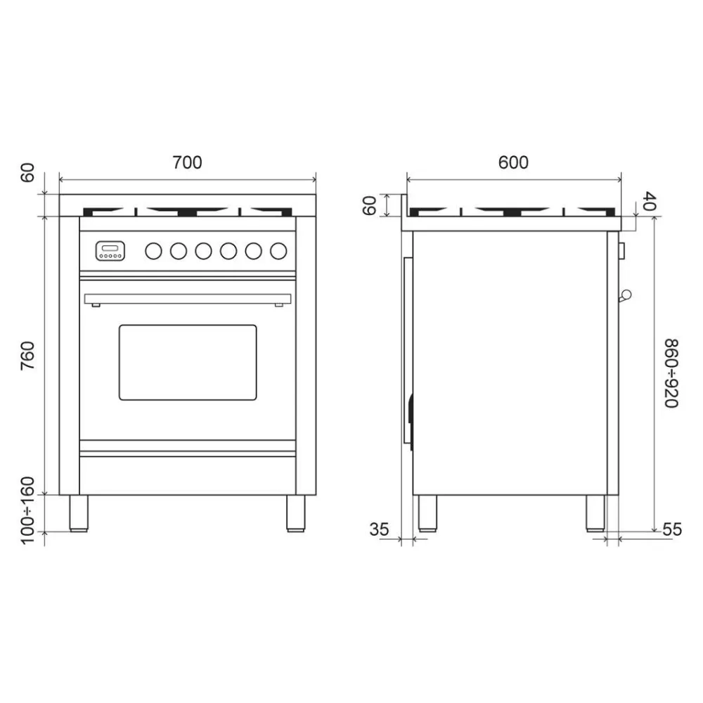 Cooker with oven Professional Plus 70 cm P07WE3 4 burners