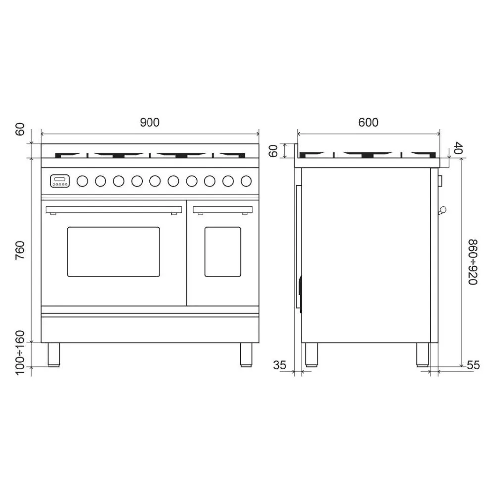 Stove with oven Professional Plus 900 mm  PD09IWE3 4 burners+2 induction