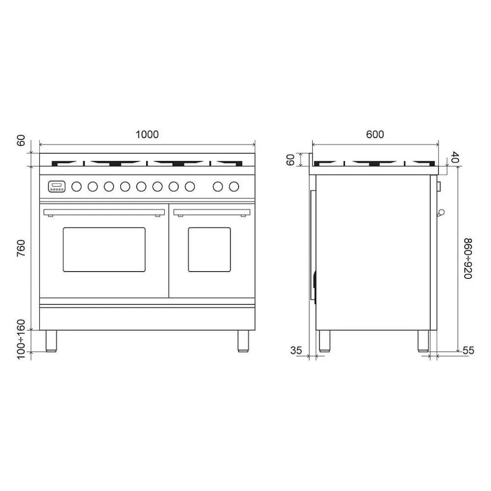 Stove with oven Professional Plus 100 cm PD10SWE3 4 burners + enlarged baking area