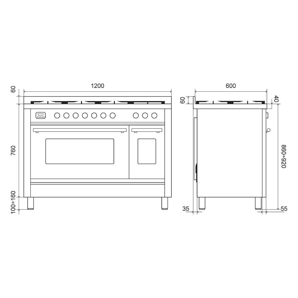 Cooker with oven Professional Plus 120 cm P127WE3 7 burners