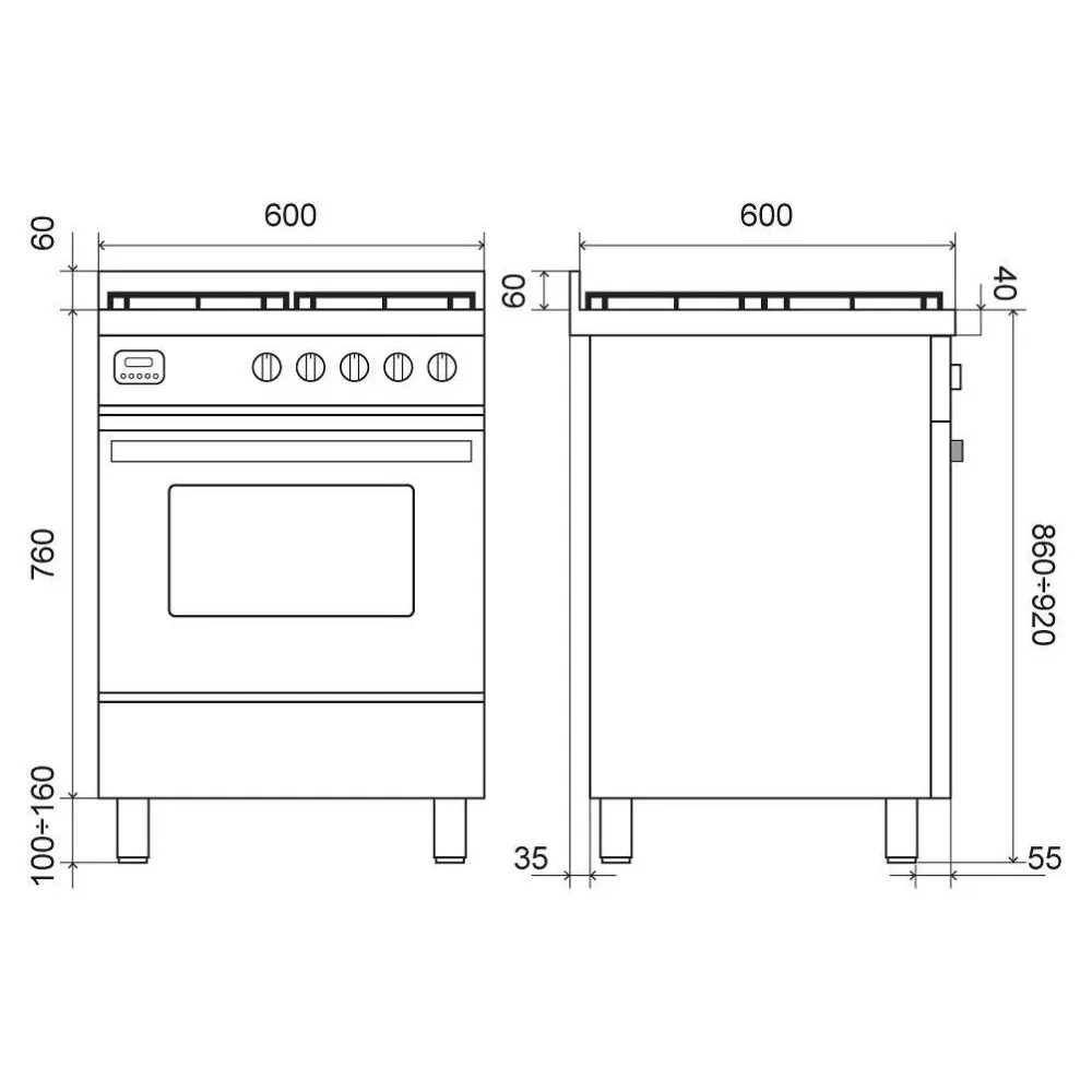 Stove with oven Pro Line 60 cm L06WM3 4 burners