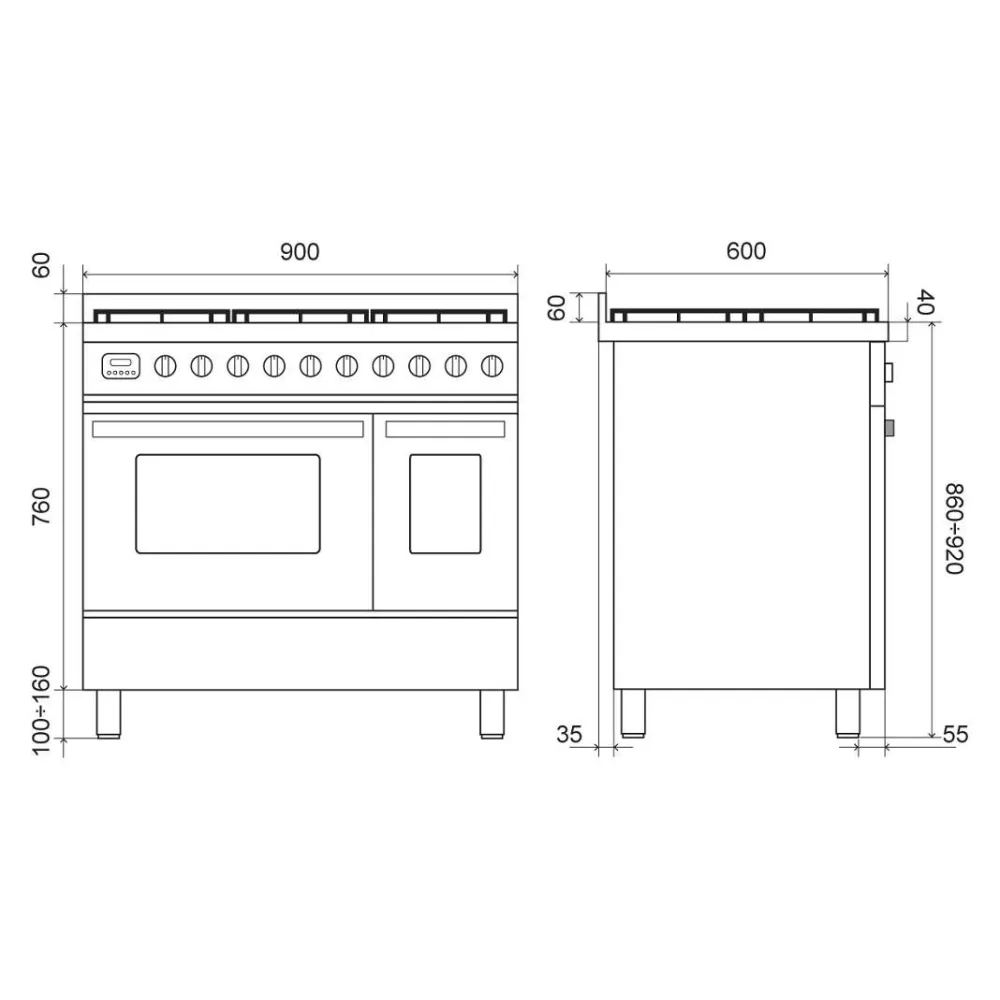 Stove with oven Pro Line 90 cm  LD09FWM3 6 burners with fry top