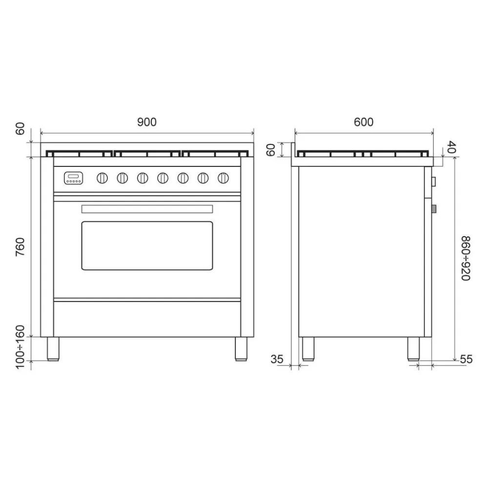Range Cooker with oven Pro Line 90 cm L09-GRD/L09-MGD 6 burners