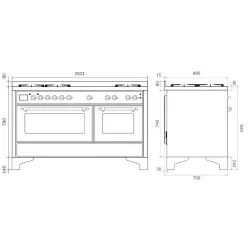 Elecric Range Cooker with oven Ilve Majestic M15FSDNE3 150cm 5 burners +1 extended cooking zone +double grilling zone