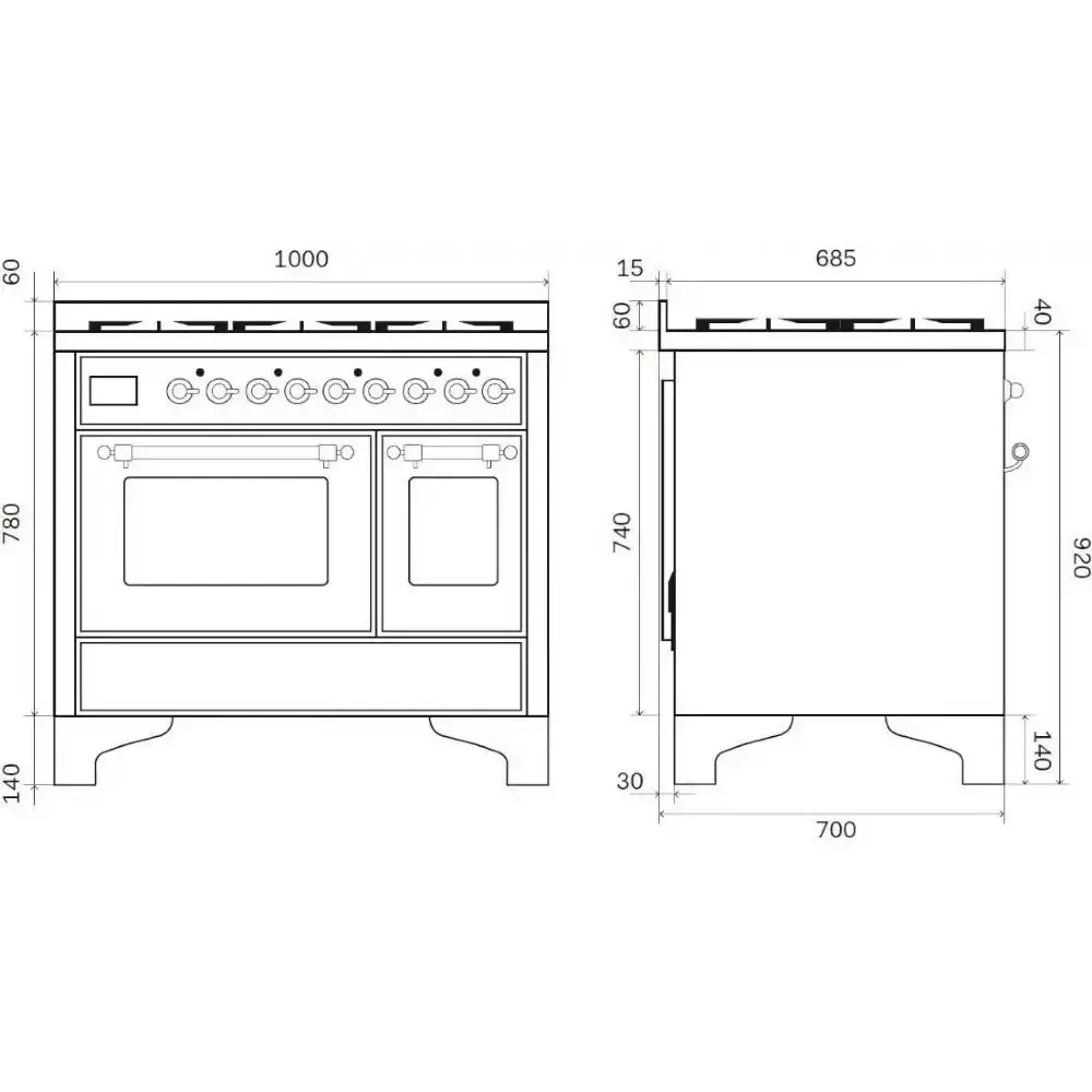 Ilve Majestic Milano MD10SDNE3 100cm Dual Fuel Range Cooker