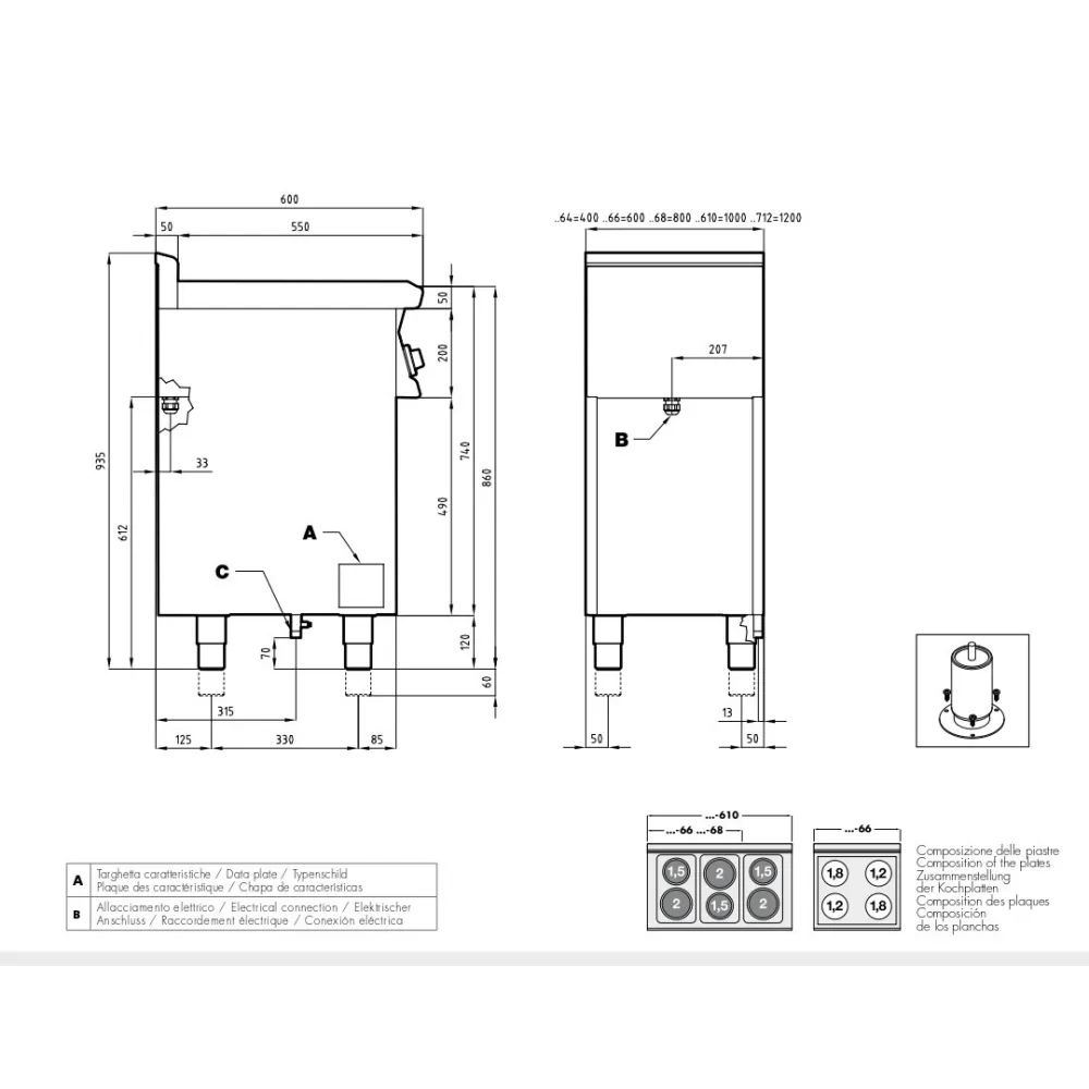 Electric stove with oven for ships 6 plates  CF6-610ETX