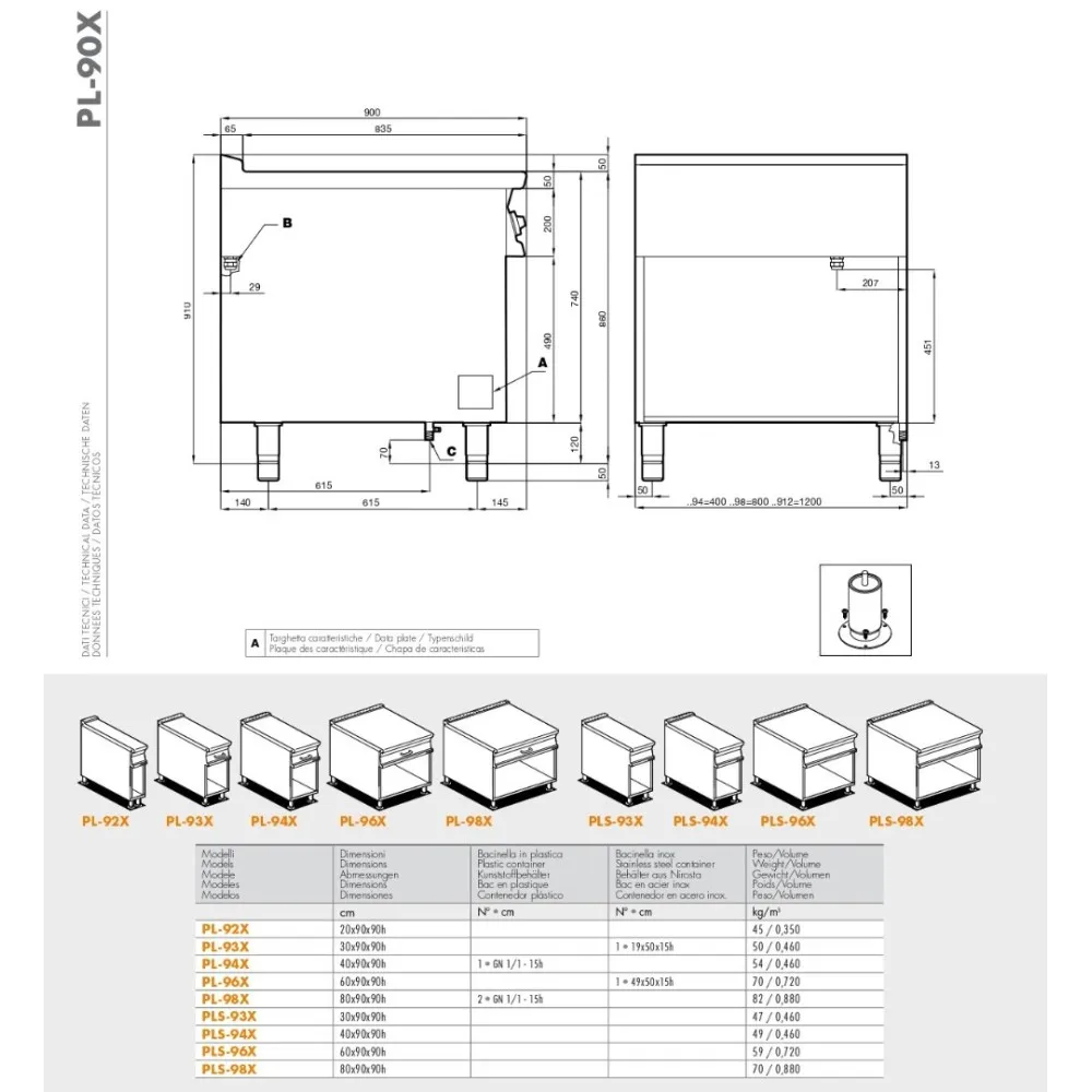 Worktop on cabinet with drawer  PL-94X