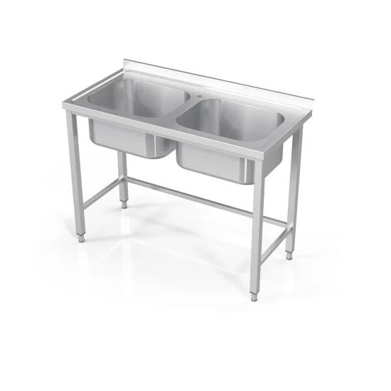 Metal table with double sink without shelf