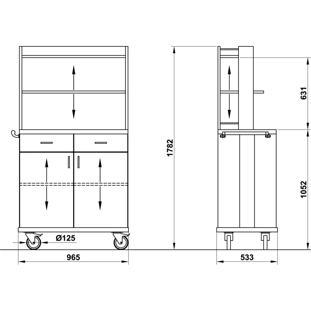 WAITERS STATION ON CASTORS ALKOR2AP B/R