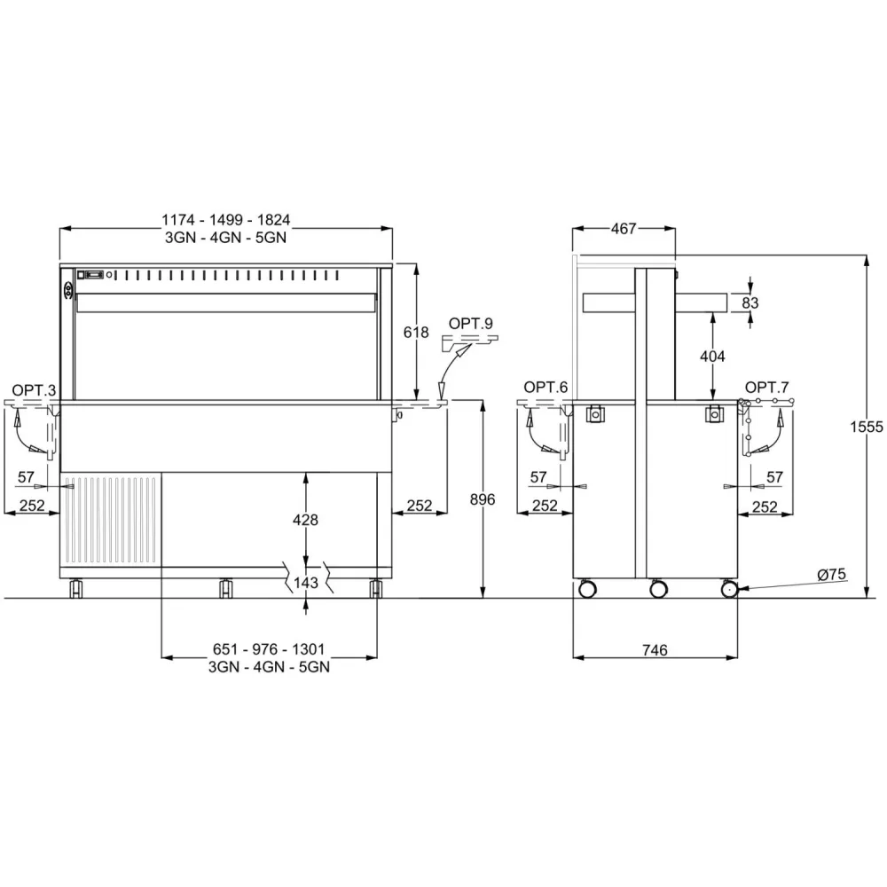 FAN-ASSISTED REFRIGERATED BUFFET ATHENA 3 RV/M W