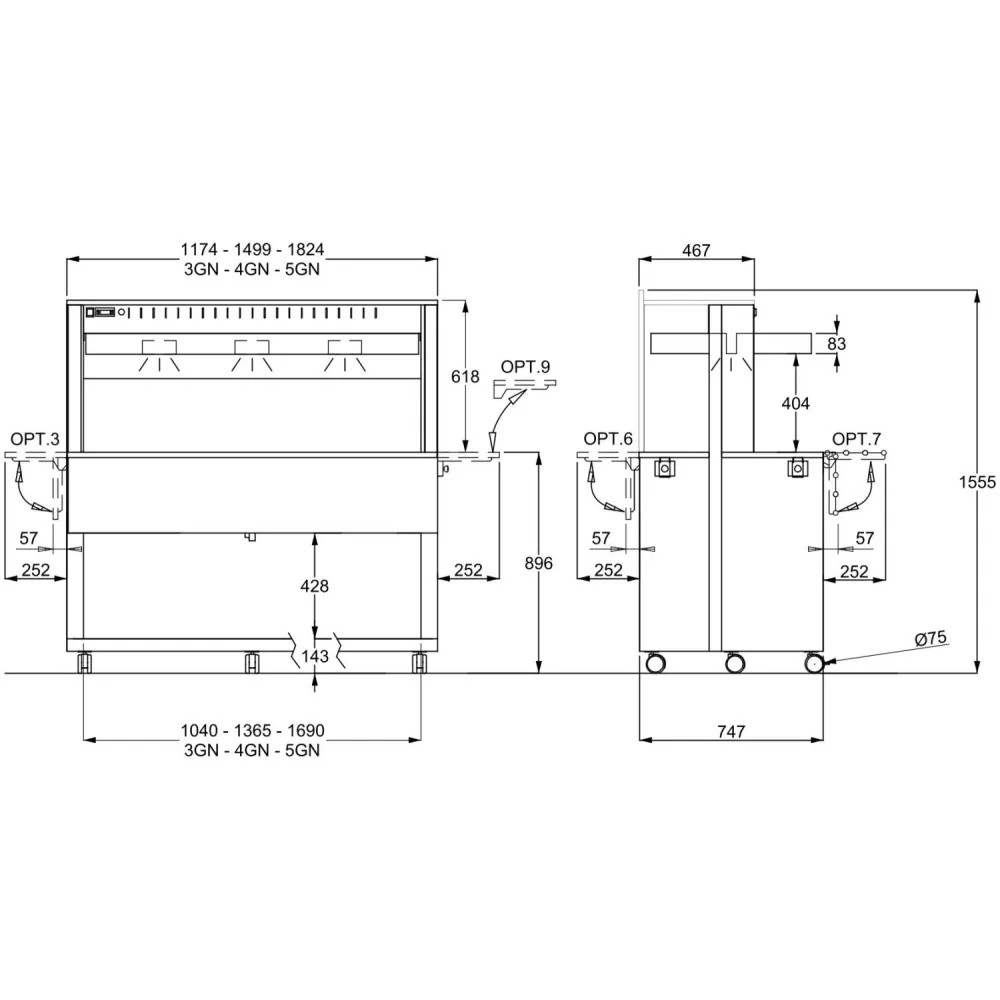 TEMPERED GLASS HEATED COUNTERTOP WITH HALOGEN LAMPS ATHENA 4 PC/HALO W