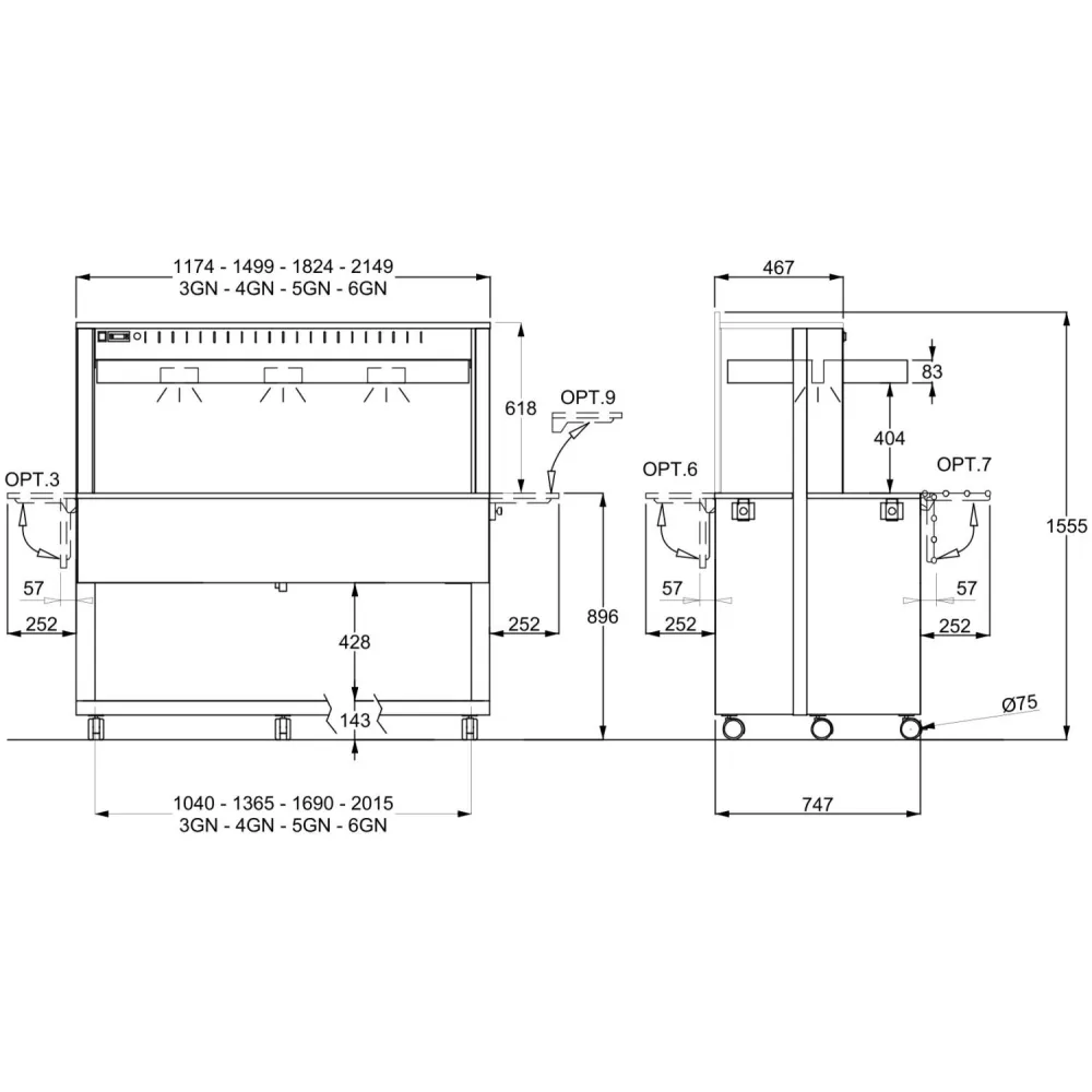 HEATED BUFFET WITH HEATING HALOGEN LAMPS ATHENA 5 BM/HALO W