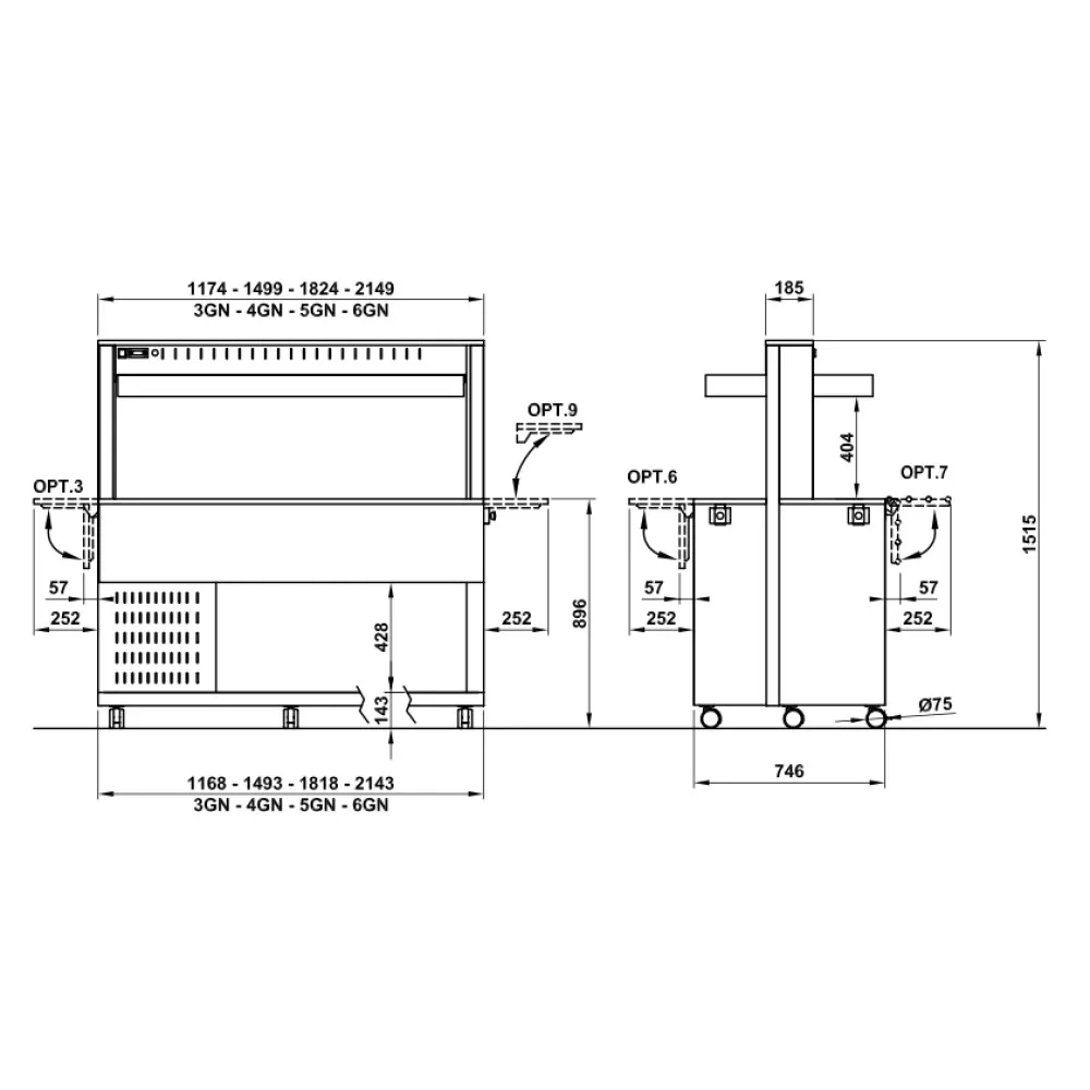 HEATED BUFFET WITH HEATING HALOGEN LAMPS ATHENA 6BM HALO