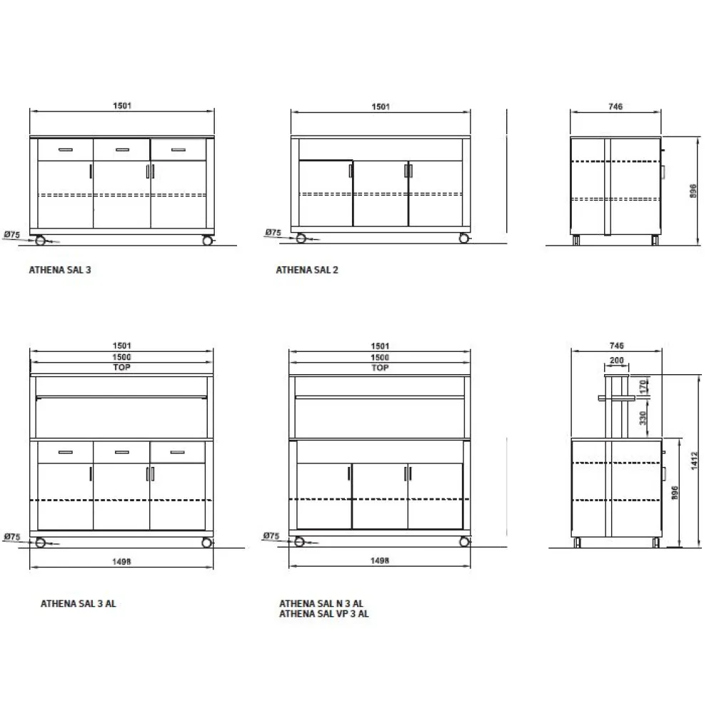 NEUTRAL MODULE WITH UPPER SHELVES, DOORS AND COMPARTMENT FOR DISHES ATHENA SAL VP 3 AL