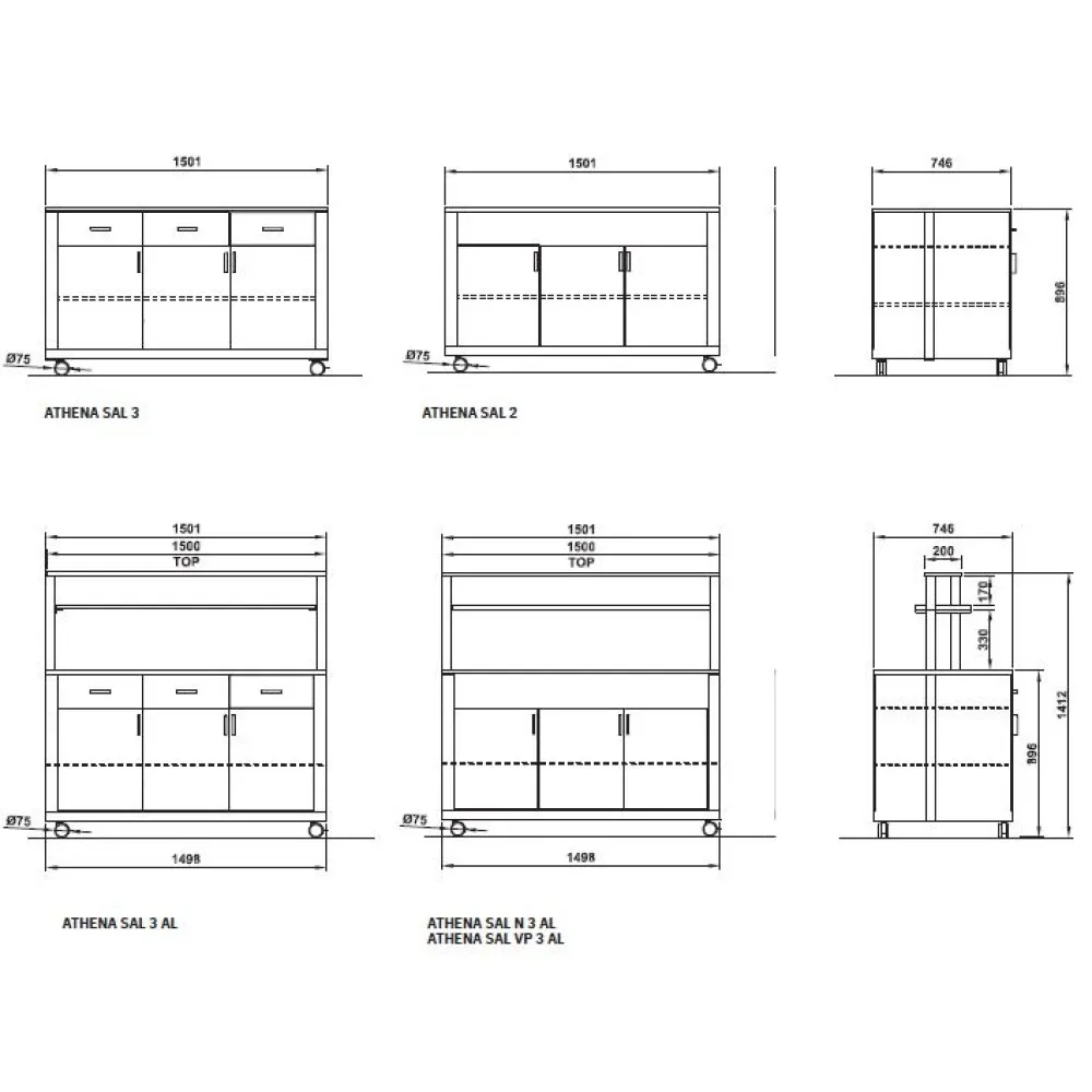 NEUTRAL MODULE WITH DOORS AND COMPARTMENT FOR DISHES ATHENA SAL 3 VP