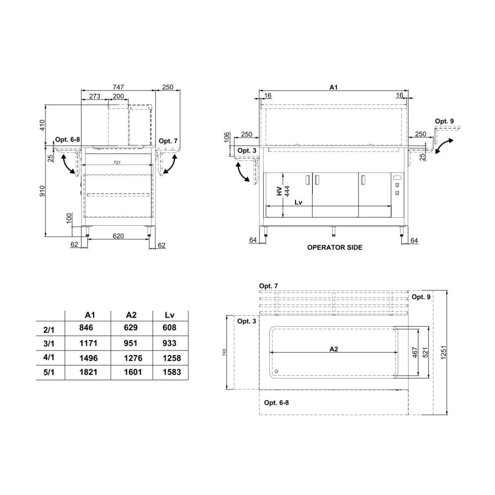 BUFFET WITH A STAINLESS STEEL HEATED COUNTERTOP AND LOWER COMPARTMENT WITH FAN-ASSISTED HEATING OMNIA 2PC-IN/SC