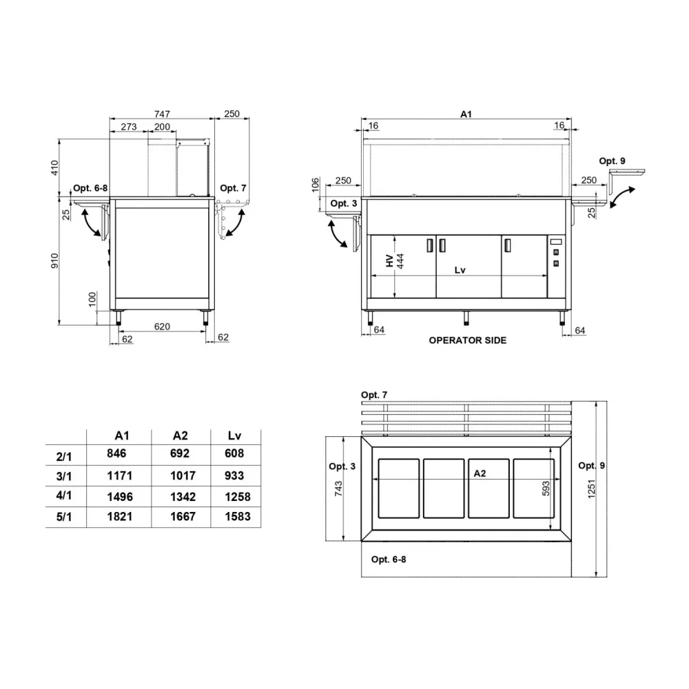 BUFFET WITH TEMPERED GLASS HEATED COUNTERTOP AND FAN-ASSISTED LOWER COMPARTMENT OMNIA 2PC/SC