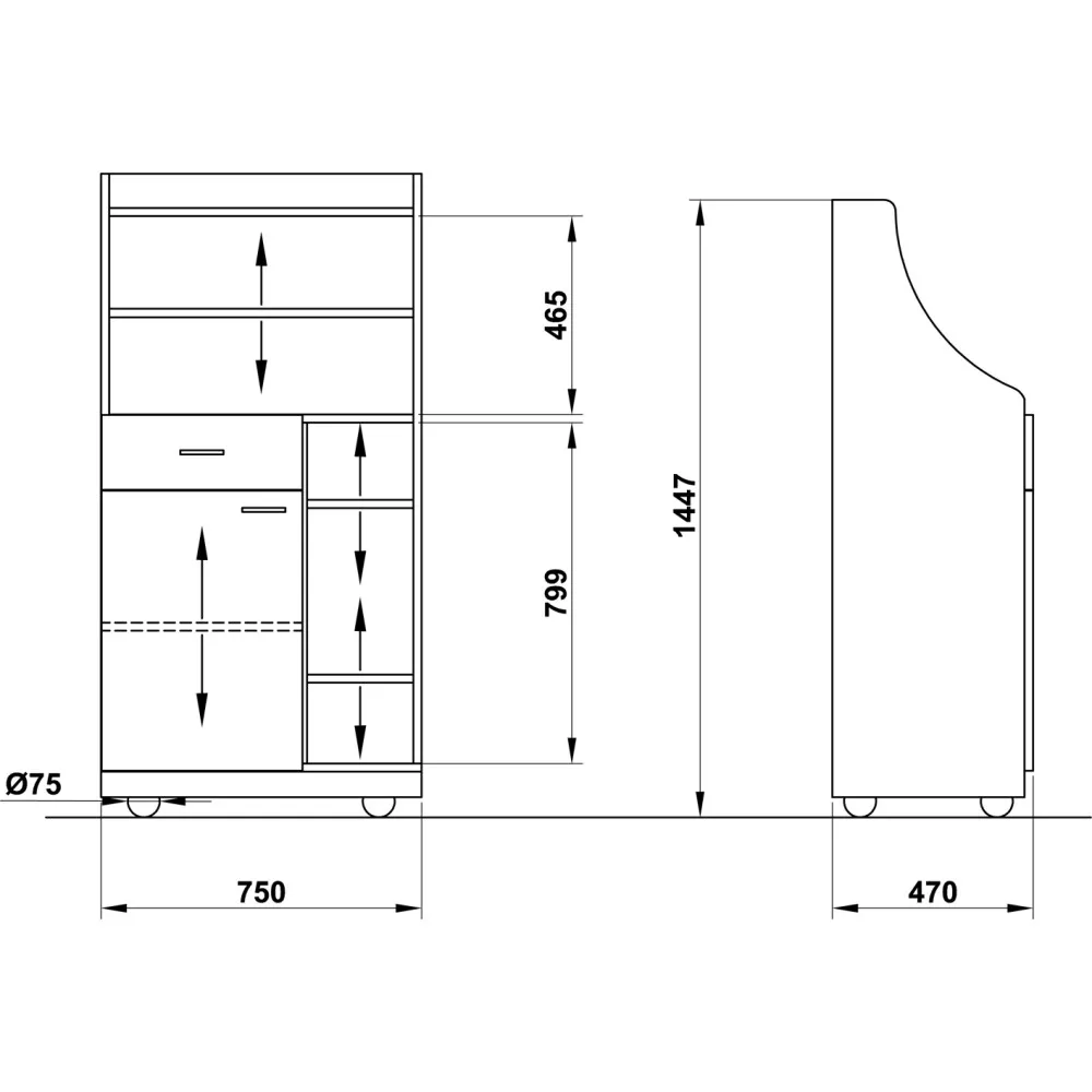 WAITERS STATION ON CASTORS PERSEO 75