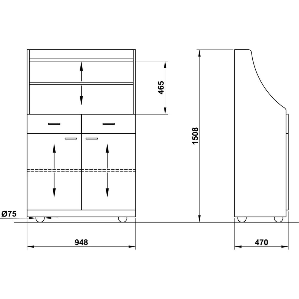 WAITERS STATION ON CASTORS PERSEO A2 B/R