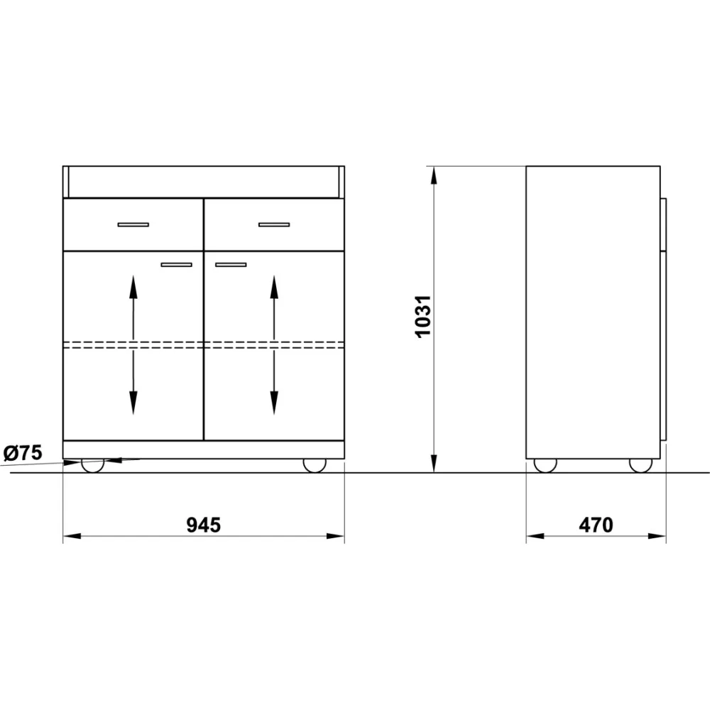 WAITERS STATION ON CASTORS PERSEO B2 B/R
