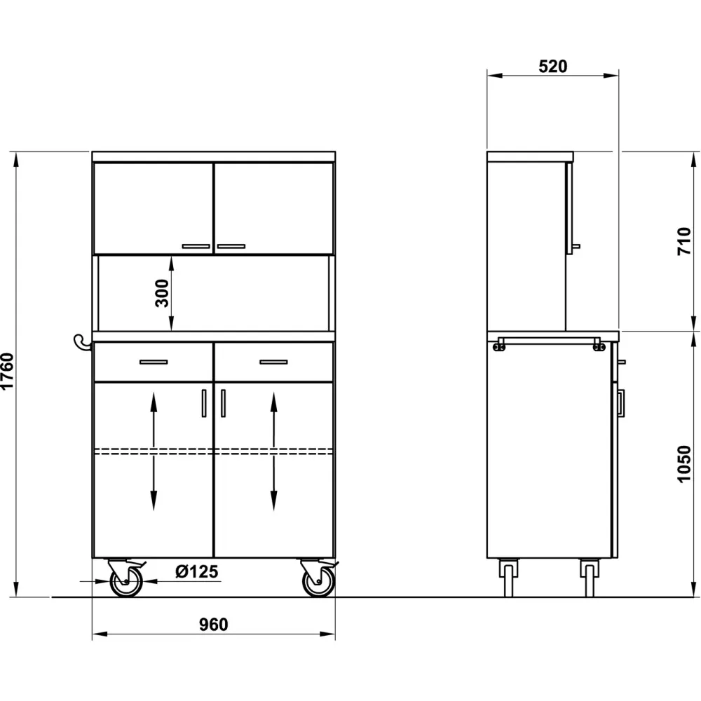 STAINLESS STEEL WAITERS STATION ON CASTORS POLAR2CH