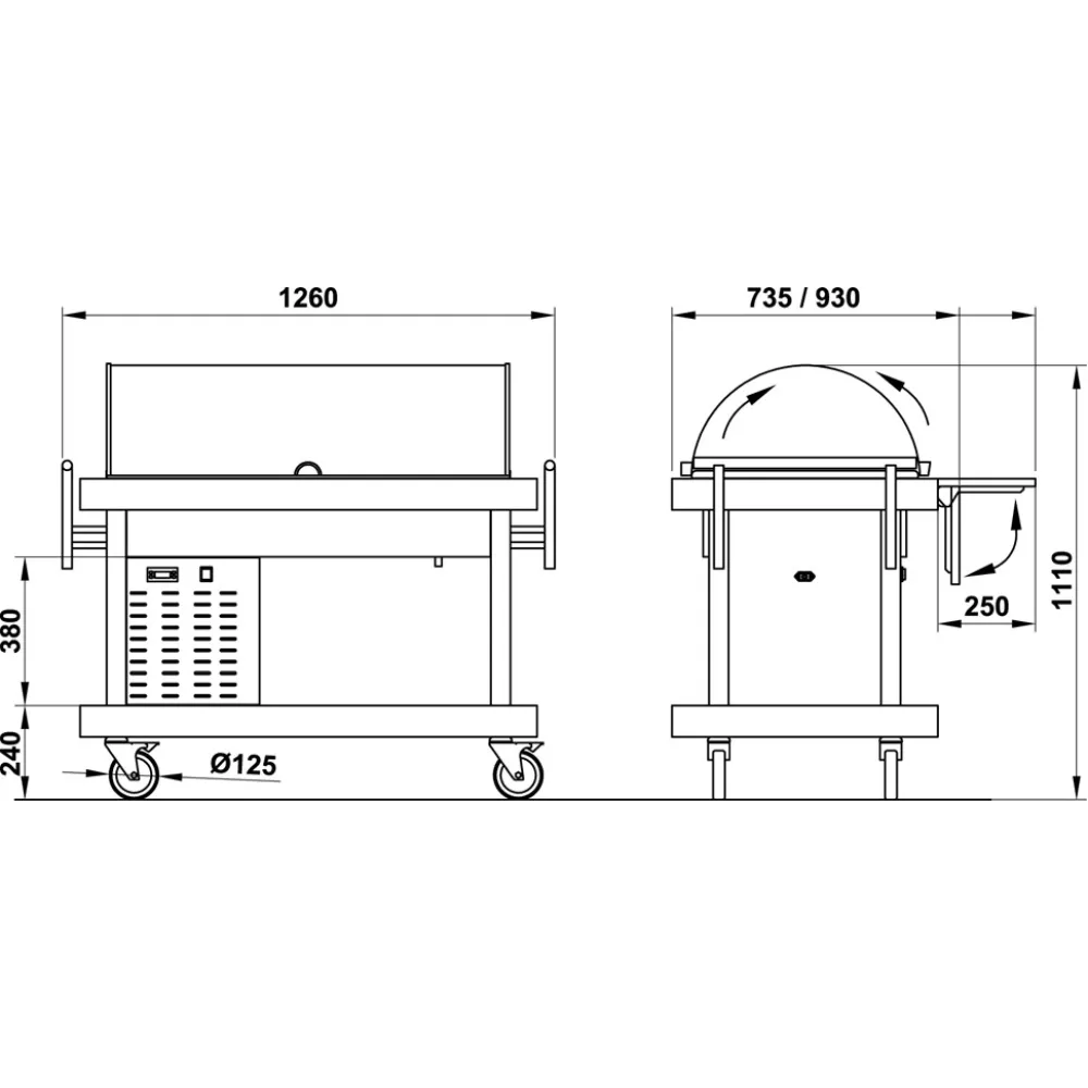 SERVICE TROLLEY WITH REFRIGERATED DISPLAY CASE ARTEMIDE REF 3/1