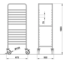 TROLLEY FOR BASKETS AND TRAYS VEGA 60x40 L16